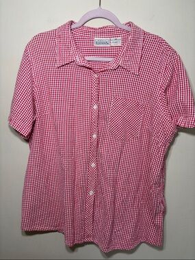 Basic Editions Red Gingham Short-Sleeve Button-Down Shirt